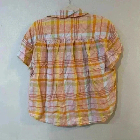 NWT American Eagle Plaid Short Sleeve Pink Orange Button Down Shirt Size X-Small - Picture 6 of 7